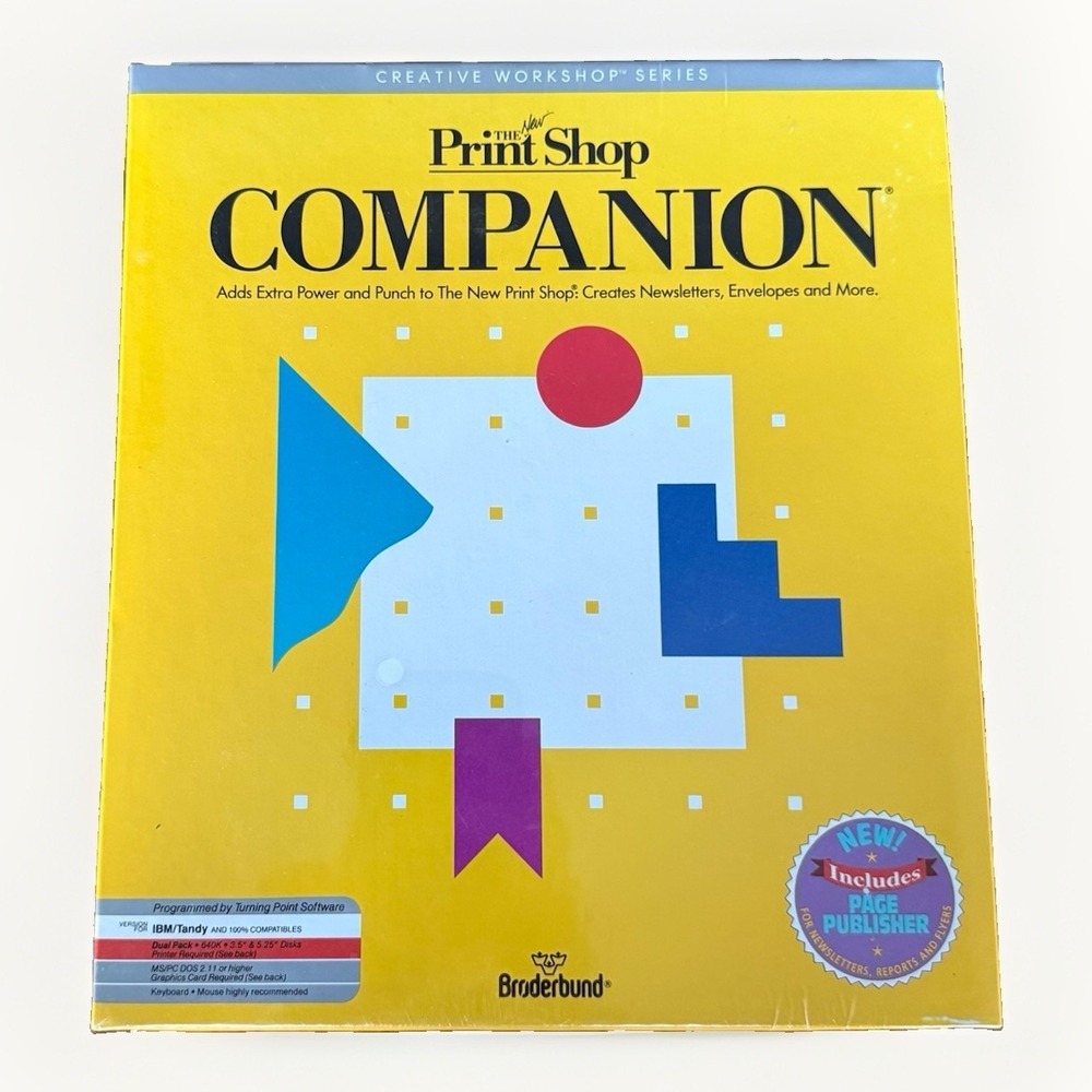 1990‎ The New Print Shop Companion IBM Tandy PC 640K 3.5" & 5.25" Broderbund